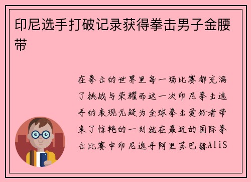 印尼选手打破记录获得拳击男子金腰带